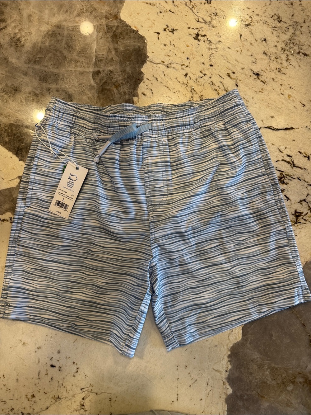 Southern Tide Boys' Light Blue Multi-Stripe Swim Trunks